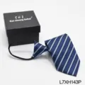 Men's blue striped zipper necktie professional business pre-tied tie with gift box - Blue Diagonal Striped (L7XH143P)