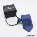 Men's blue striped zipper necktie, easy pre-tied lazy tie with an elegant gift box. - Blue Diagonal Striped (L7XH147P)