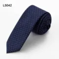 Navy blue polka dot slim tie for men, stylish narrow business necktie accessory for daily. - L5042