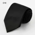 Men Classic Black Formal Business Necktie Stylish Solid Color Tie For Wedding Suit Party - Black Twill (C10)