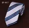 Men's business striped necktie in silver and navy blue, classic twill design for formal wear. - SF-H17