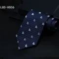 Men's silk striped jacquard formal business necktie with elegant dark blue design. - L85-HS06