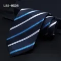 Mens dark blue striped silk necktie for business formal wear, luxury jacquard tie. - L85-HS08