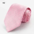 Men's pink and white striped formal business tie, perfect for weddings and office wear. - Pink White Striped (K2)