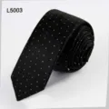 Classic black polka dot skinny tie for men, stylish narrow business necktie accessory. - L5003