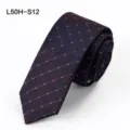Silk necktie for men and women, classic dark blue diamond pattern skinny tie for wedding. - L50H-S12 (Dark Blue Red White Plaid)