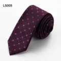 Stylish men's dark purple tie featuring black circles and pink dots for business and formal wear. - L5005