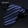 Classic mens navy blue silk tie with elegant striped pattern formal business necktie accessory - L85-HS10