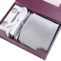 Men grey polka dot tie set with cufflinks tie clip pocket square gift box formal wear - Dynamic Gray Set