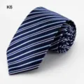 Men's classic navy blue striped tie, professional business formal wear necktie for wedding. - Dark Blue White Fine Striped (K6)