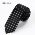 Black polka dot narrow silk tie, stylish business casual necktie for men and women variant. - L50H-S14 (Black White Polka Dots)
