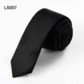Black slim tie for men, stylish narrow design, perfect for business and casual wear. - L5007