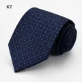 Men's navy blue business necktie with classic dot pattern, perfect for formal suits and weddings. - Dark Blue Dotted Pattern (K7)