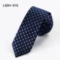 Classic dark blue silk necktie featuring light blue polka dots and a stylish arrow tip design. - L50H-S15 (Dark Light Blue Polka Dots)
