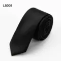 Black skinny necktie for men, 6cm narrow striped fashion tie for business and student wear. - L5008