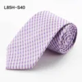 Purple white checkered silk tie for men, business formal wedding necktie variant style SKU. - L85H-S40