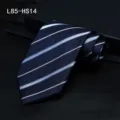 Navy blue striped silk tie for men, classic business formal wear jacquard necktie accessory. - L85-HS14