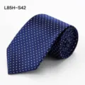 Classic blue silk necktie with white polka dots, elegant business formal menswear accessory. - L85H-S42