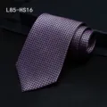 Men's silk woven jacquard formal business necktie in elegant purple grid pattern for suit. - L85-HS16