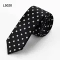 Black and white polka dot narrow tie for men, stylish student fashion necktie accessory. - L5020