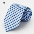 Classic blue and white striped men necktie for business and formal wear weddings. - Blue White Fine Striped (K5)