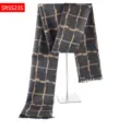Autumn winter geometric pattern scarf with fringes, stylish grey and brown design for women. - Dark Gray Light Brown Plaid Style(SRSS23S)