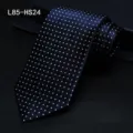 Men's navy blue silk tie with white dot pattern, elegant business formal necktie variant. - L85-HS24