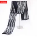 Silk Jacquard Scarf Black and White Geometric Pattern Tassel Detail Elegant Fashion Accessory - Black and White Geometric Print Style(SRSS19S)