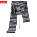 Women's black and grey striped winter scarf with stylish fringe for cold weather wear - Black Gray White Stripe Style(SRSS05S)