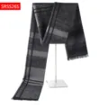 Autumn and winter long striped scarf for women, classic grey and black design with fringe detail. - Dark Gray Stripe Style(SRSS26S)