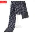 Luxurious geometric jacquard silk scarf for women, elegant winter fashion with fringe. - Dark Blue-Gray Geometric Style(SRSS010S)