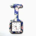 Floral silicone nurse fob watch with square dial and quartz movement for medical staff daily. - Blue Floral