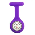 Purple silicone nurse fob watch, quartz movement pocket watch with secure brooch pin. - Purple