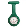 Green silicone nurse fob watch with secure brooch pin, quartz movement, classic round dial. - Dark Green