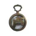 Vintage bronze pocket watch necklace, hollow hundred family surnames quartz pendant gift. - Surname Lu