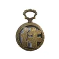 Vintage bronze pocket watch necklace pendant with hollow carved Chinese character design. - Surname Xu