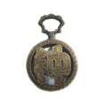 Vintage bronze hollow quartz pocket watch necklace with traditional Chinese relief carved design. - Bell