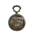 Vintage bronze hollow pocket watch necklace with traditional blessing characters engraved. - Stone