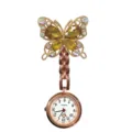 Orologio da infermiera a farfalla in cristallo elegante color oro rosa con strass luminosi. - Farfalla gialla (cassa oro rosa)