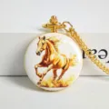 Gold pocket watch with running horse painting, classic fashion quartz necklace watch for gift. - Galloping Horse 2