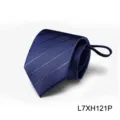 Men's navy blue striped zipper tie, easy lazy ready-made formal business necktie for men. - L7XH121P (Zip-up)