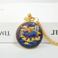 Golden Chinese zodiac pig pocket watch with chain, traditional quartz pocket watch gift. - Pig