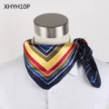 Women 60cm square silk scarf, stylish chevron stripe stewardess neckerchief for daily wear. - XHYH10P Style