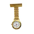 Gold tone nurse fob watch with pin and chain design, quartz movement and clear dial numbers. - Thick Case / Thick Case Gold Color