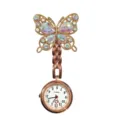 Rose gold rhinestone butterfly nurse watch, portable quartz fob pocket watch for medical staff. - Colorful Butterfly (Rose Gold Case)