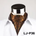 Men's black gold paisley ascot cravat vintage patterned neckwear for formal dress shirts. - LJ-DM36