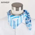 Blue and white striped silk-like polyester women's square scarf 60cm air hostess scarf - XHYH01P Style