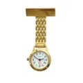 Golden alloy nurse watch with brooch pin and clear dial, portable quartz pocket watch. - Thin Cases / Thin Case Gold Color