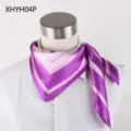 Women's purple printed satin square scarf, 60cm polyester silk neckerchief for daily wear. - XHYH04P Style