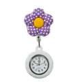 Purple flower silicone nurse watch, cute quartz pocket watch with retractable reel clip. - Y002